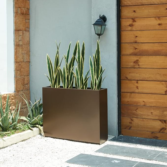 Metallic Heavy Planter for Outdoor Plants, 38Lx10Wx30H Inches Tall and Long Metal Divider Planter Box for Outside & Indoor, No Assembly Required (Espresso)