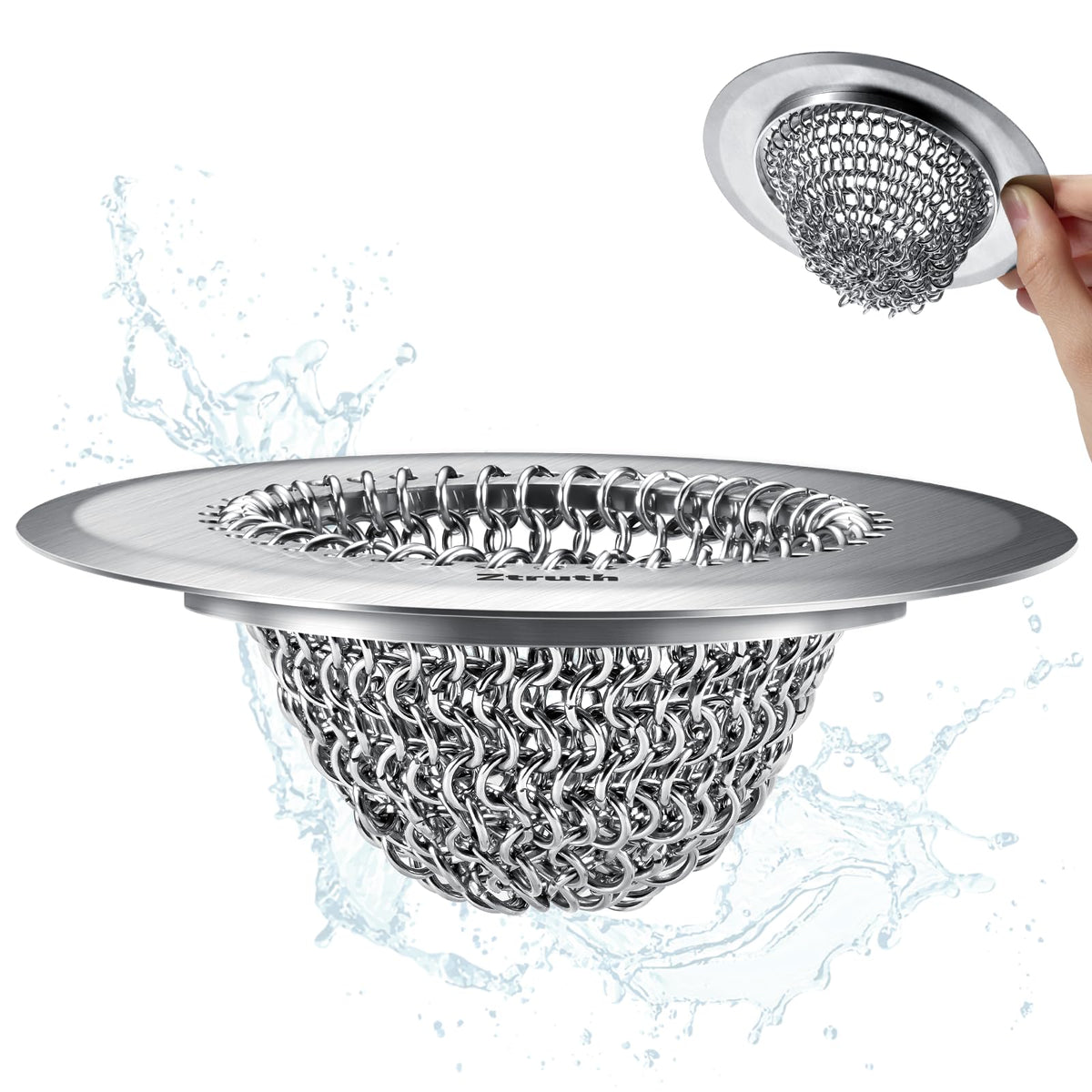 Kitchen Sink Drain Strainer, Flip-Clean Mesh Basket with Anti-Slip Ring