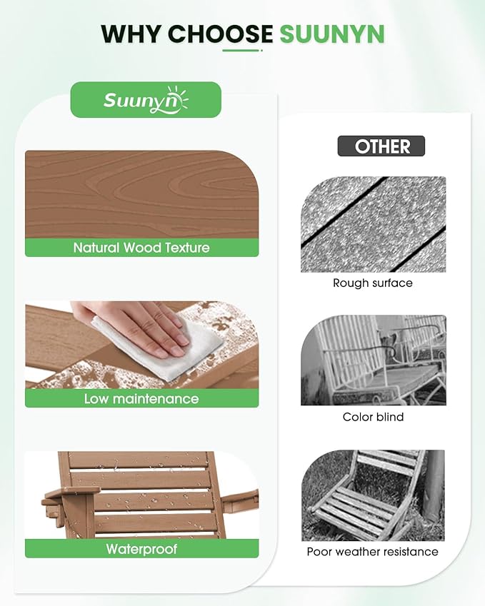 Adirondack Chairs Set of 4, Outdoor Fire Pit Chairs, HDPE All-Weather Adirondack Chairs with Cup Holder, Lawn Chair for Deck, Patio, Garden (Teak)