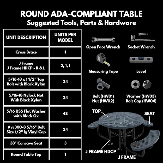 Coated Outdoor Furniture Heavy-Duty Portable ADA-Compliant Outdoor Picnic Table with Umbrella Hole, Expanded Metal Patio Dining Furniture Made in America (46" Round Top, Textured Sand)