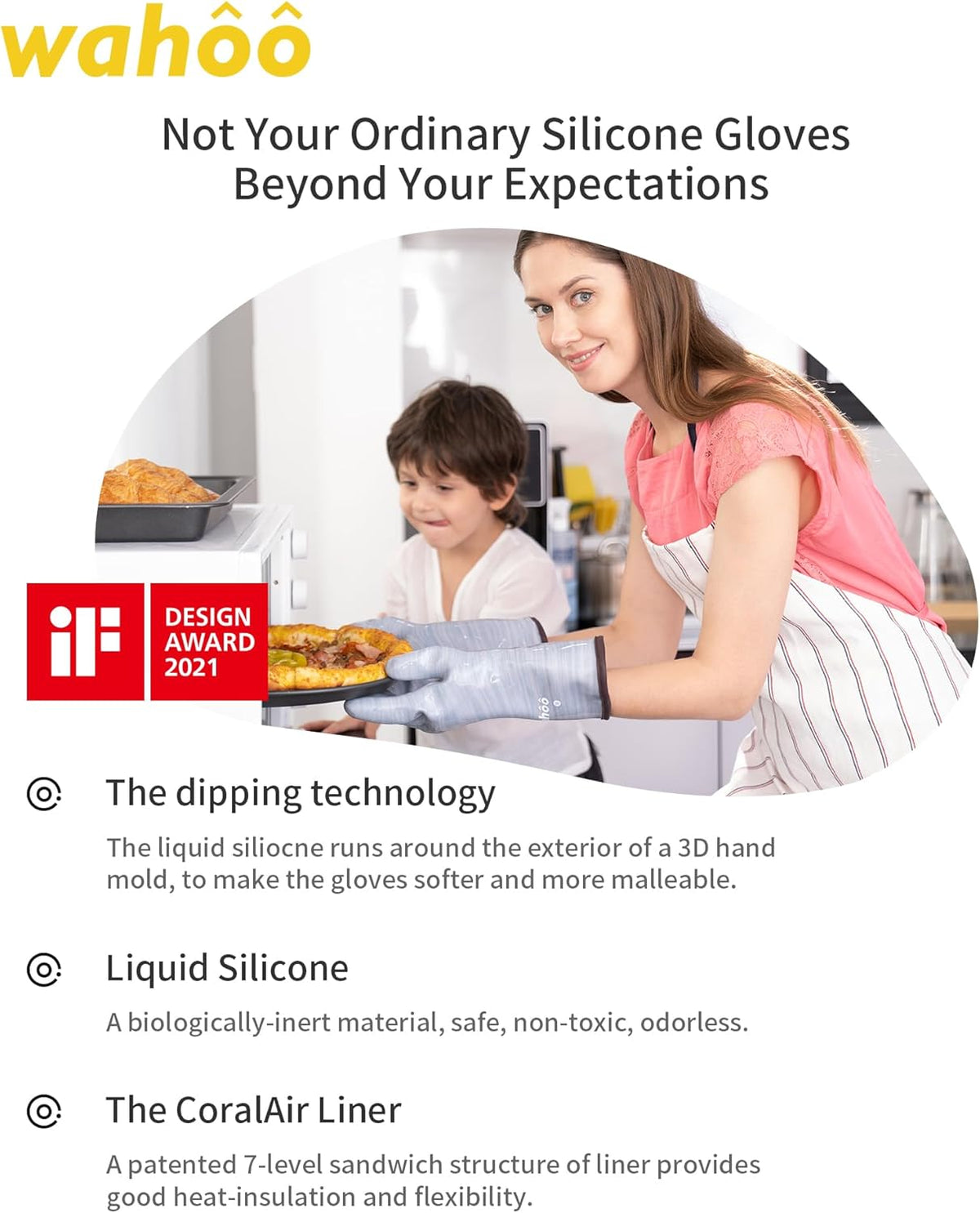 wahoo Professional Liquid Silicone Oven Mitts Gloves, Heat Resistant Gloves for Cooking, Baking, CoralAir Liner, 12 Inch, Purple, X-Large
