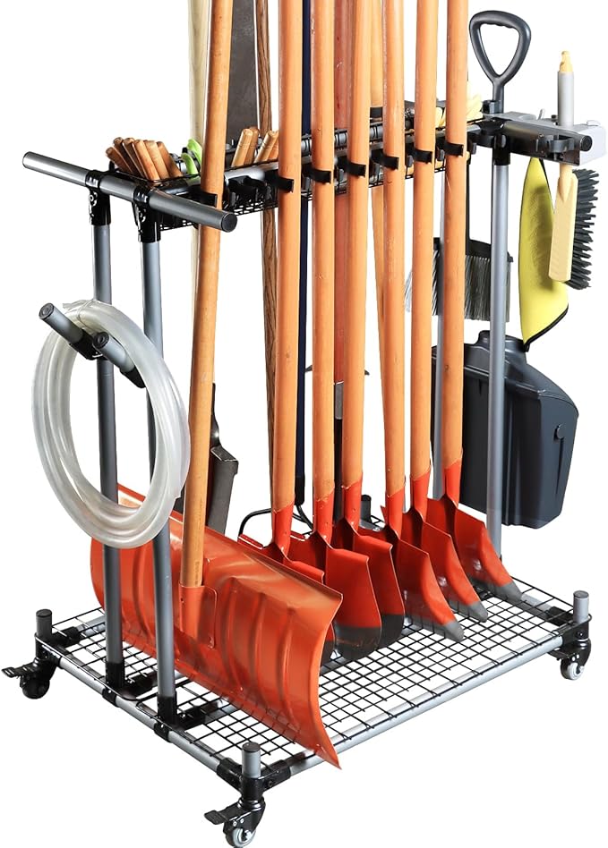 Garden Tool Storage Rack with Wheels Heavy-Duty Organizer for Garage, Yard, and Garden Tools