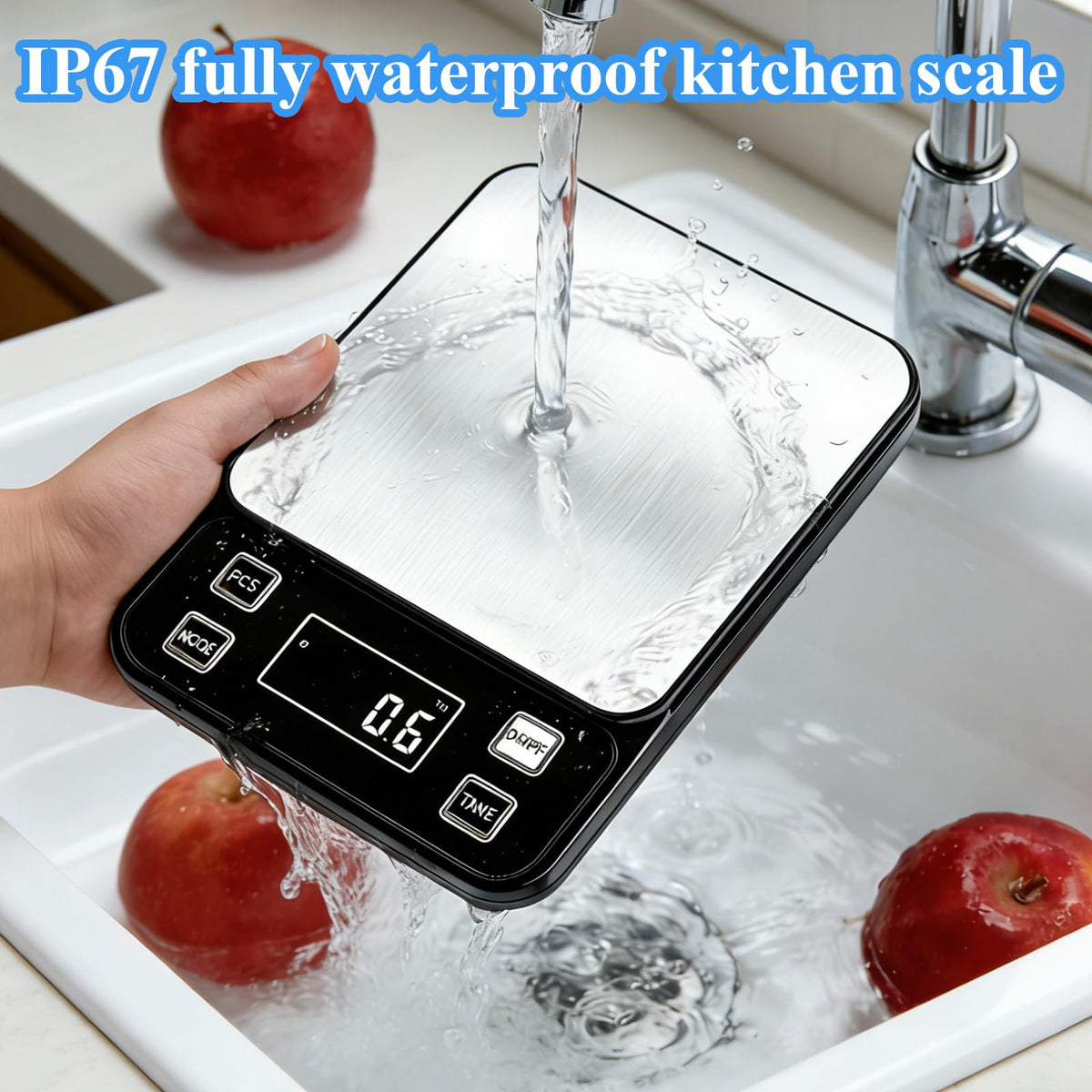 IP67 Waterproof Digital Kitchen Scal 10kg/0.1g High Precision Food Scale with Type-C Rechargeable 304 Stainless Steel Platform Tare & Counting Function for Baking Cooking Meal Prep