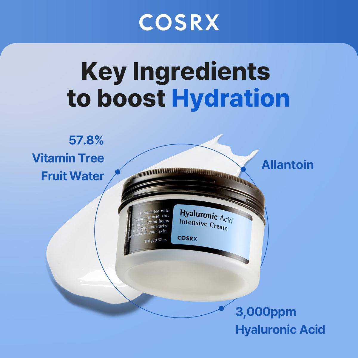 COSRX Hyaluronic Acid Cream, Daily Moisturizer for Sensitive Skin, 3.52 oz