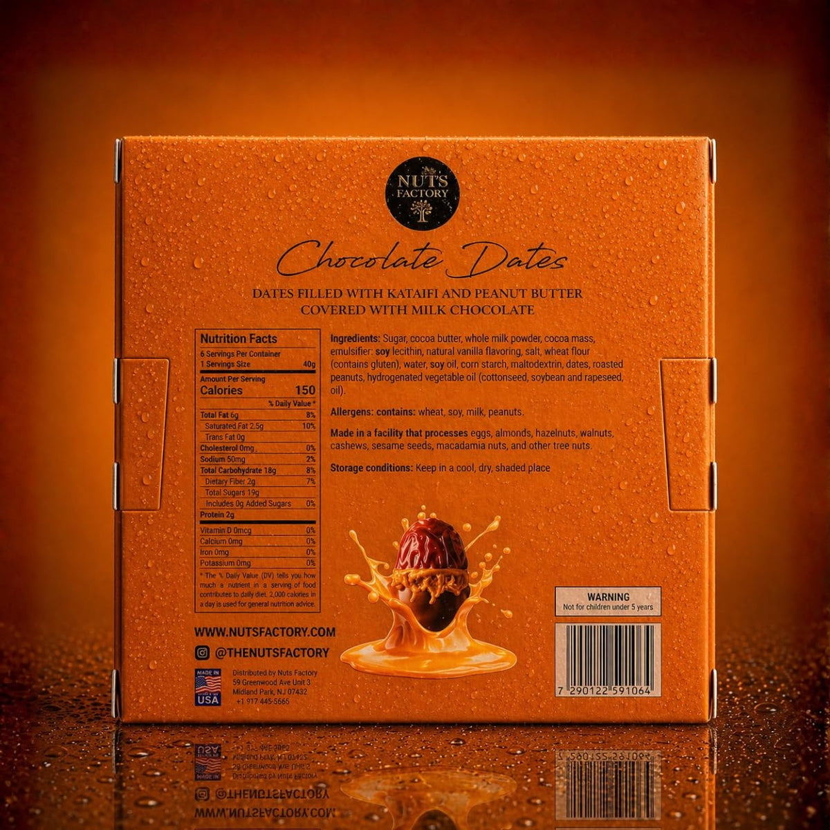 Nuts Factory Chocolate Dates - Milk Chocolate Covered Dates with Kataifi & Peanut Butter Filling, Gourmet Stuffed Date Dessert Treats