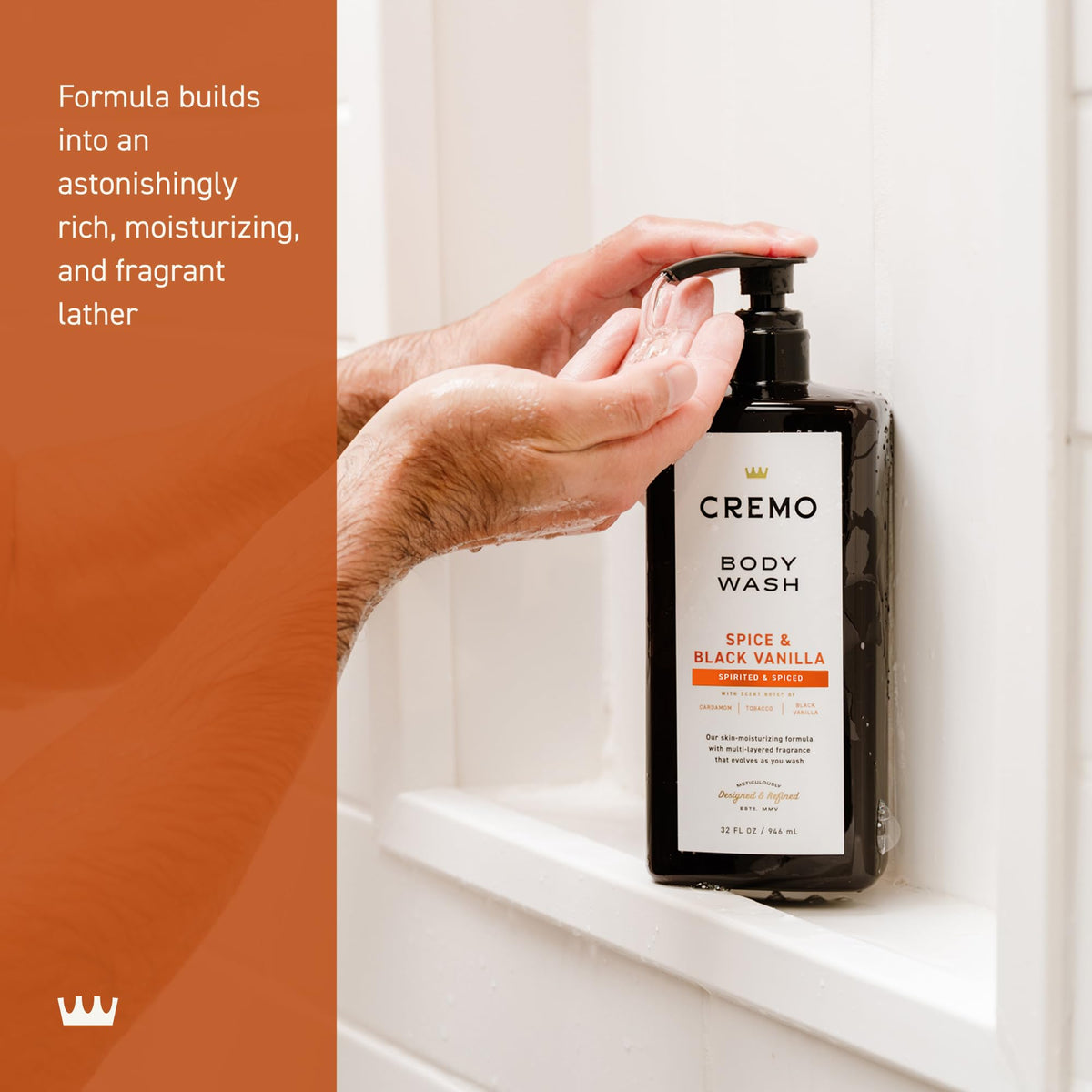 Cremo Body Wash for Men, Spice & Black Vanilla, 32 Fl Oz