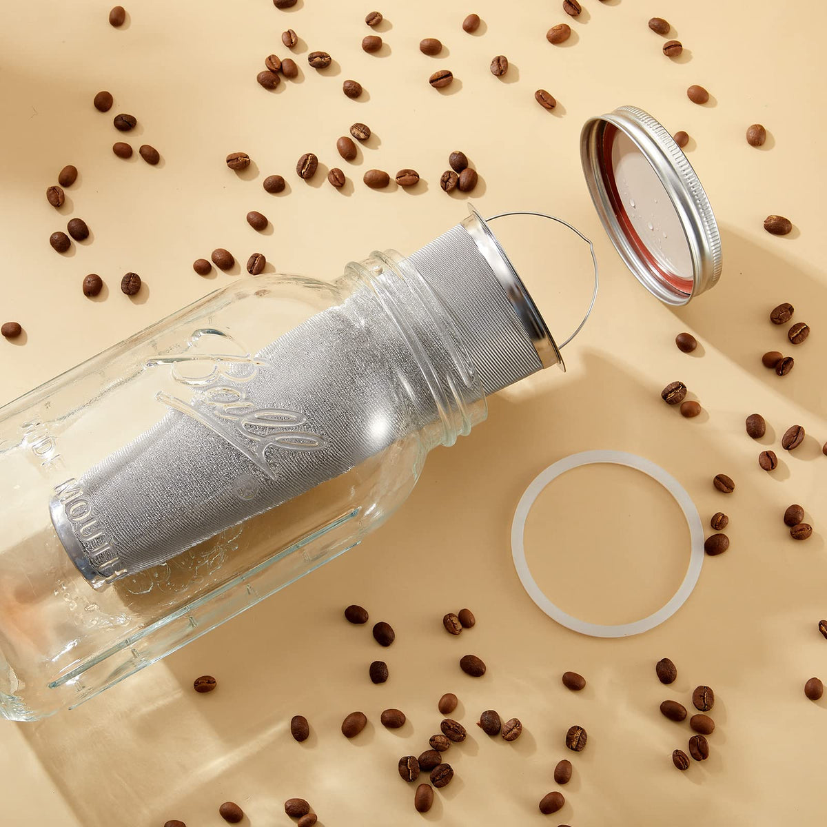 3 Pcs Cold Brew Coffee Filter With Handle 2 Quart Stainless Steel Mason Jar Filter for Wide Mouth Cold Brew Mason Jar Tea Infuser Strainer Mesh for Coffee Maker Masons Canning Iced Tea