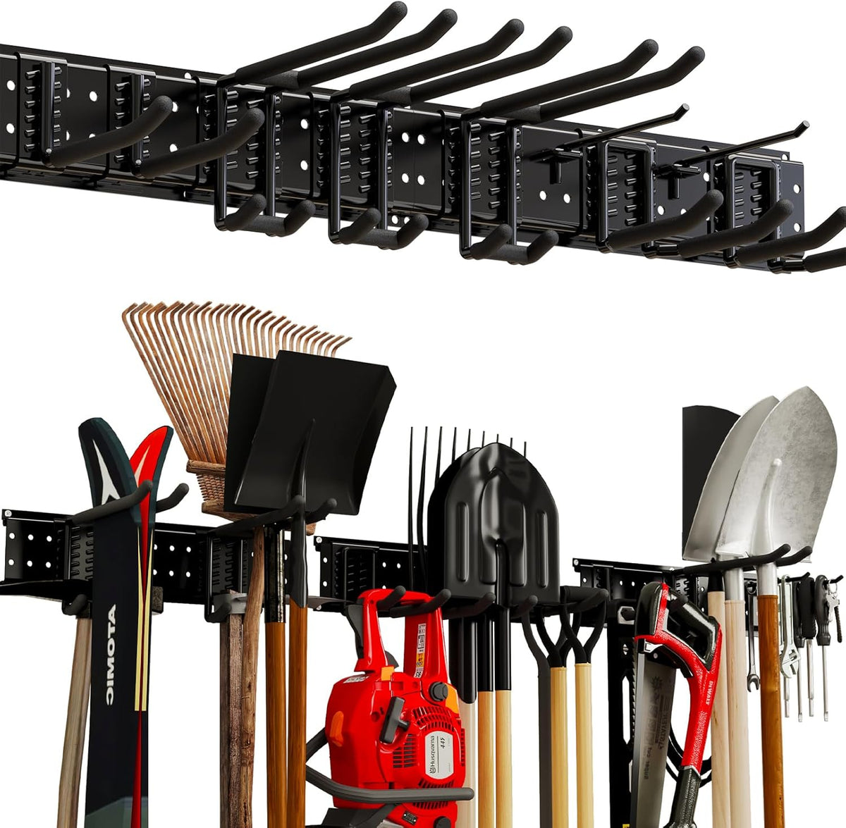 Garage Tool Organizer Wall Mount 49.5inch with 9 Hooks Ski Rack for Garden Shovel Holder Garage Wall Organizer Wall Mount Tool Holder for Rack Shovel Shed(Black)