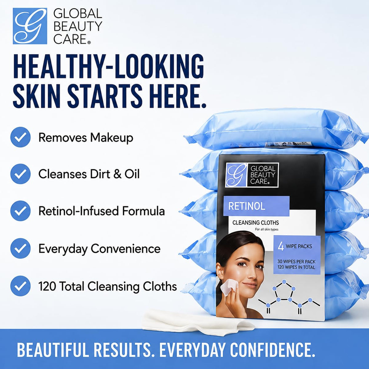 Global Beauty Care Retinol Waterproof Makeup Remover Facial Cleansing Wipes