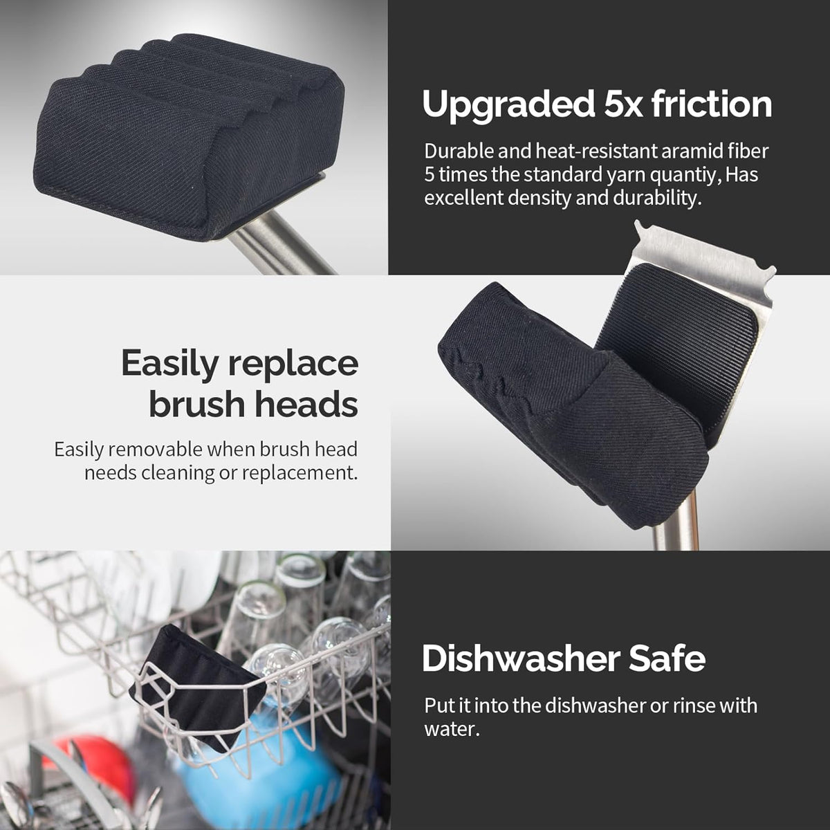 Grill Brush Bristle Free,Upgraded Aramid Fiber Wavy Pad Perfect for Cast Iron Grates/Porcelain/Weber Gas/Charcoal Grill,Replaceable Cleaning Head,Safe Grill Brush for Outdoor Grill