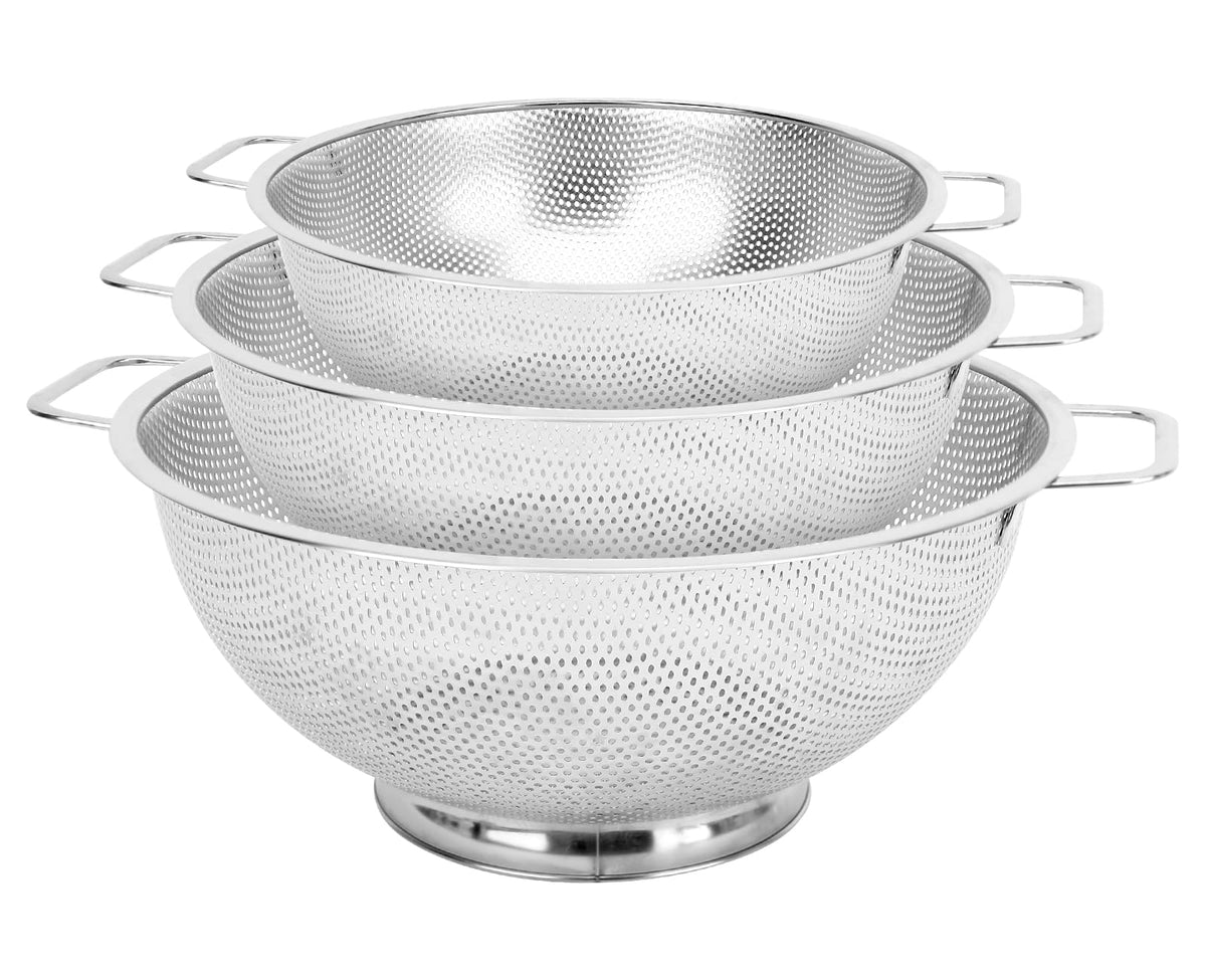 3PCS Colander for Kitchen, 3QT & 4QT & 5QT, Stainless Steel Colander Strainer with Handle for Fruits Vegetables Cooking Food, Dishwasher Safe