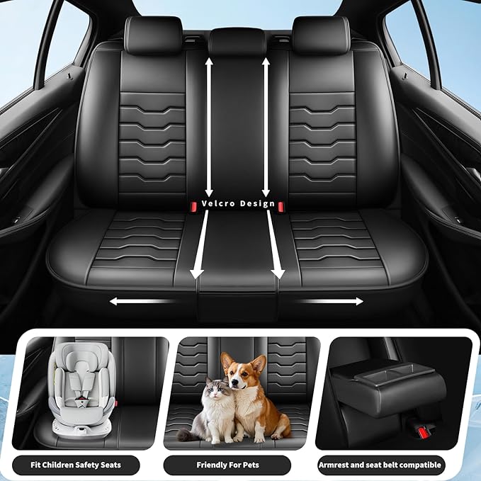 Fit Frontier Car Seat Covers Premium Leather for Nissan Frontier 2009-2025 2026. Waterproof， Breathable, Scratch-Resistant & All-Weather Seat Cushion Protector（Front Seat,Black