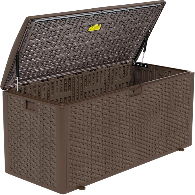 180 Pro Gallon Waterproof Outdoor Storage Bin Resin Deck Box for Patio, Poolside, and Garden, Lockable & UV-Resistant, Brown