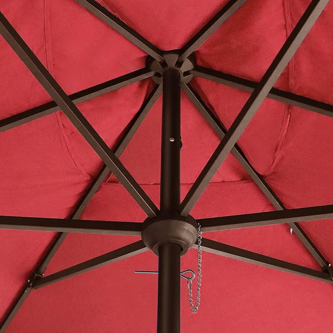 EliteShade USA 10-Year-Non-Fading 6.5x10Ft Rectangular Market Umbrella Patio Umbrella Outdoor Table Umbrella with Ventilation, Logo Red