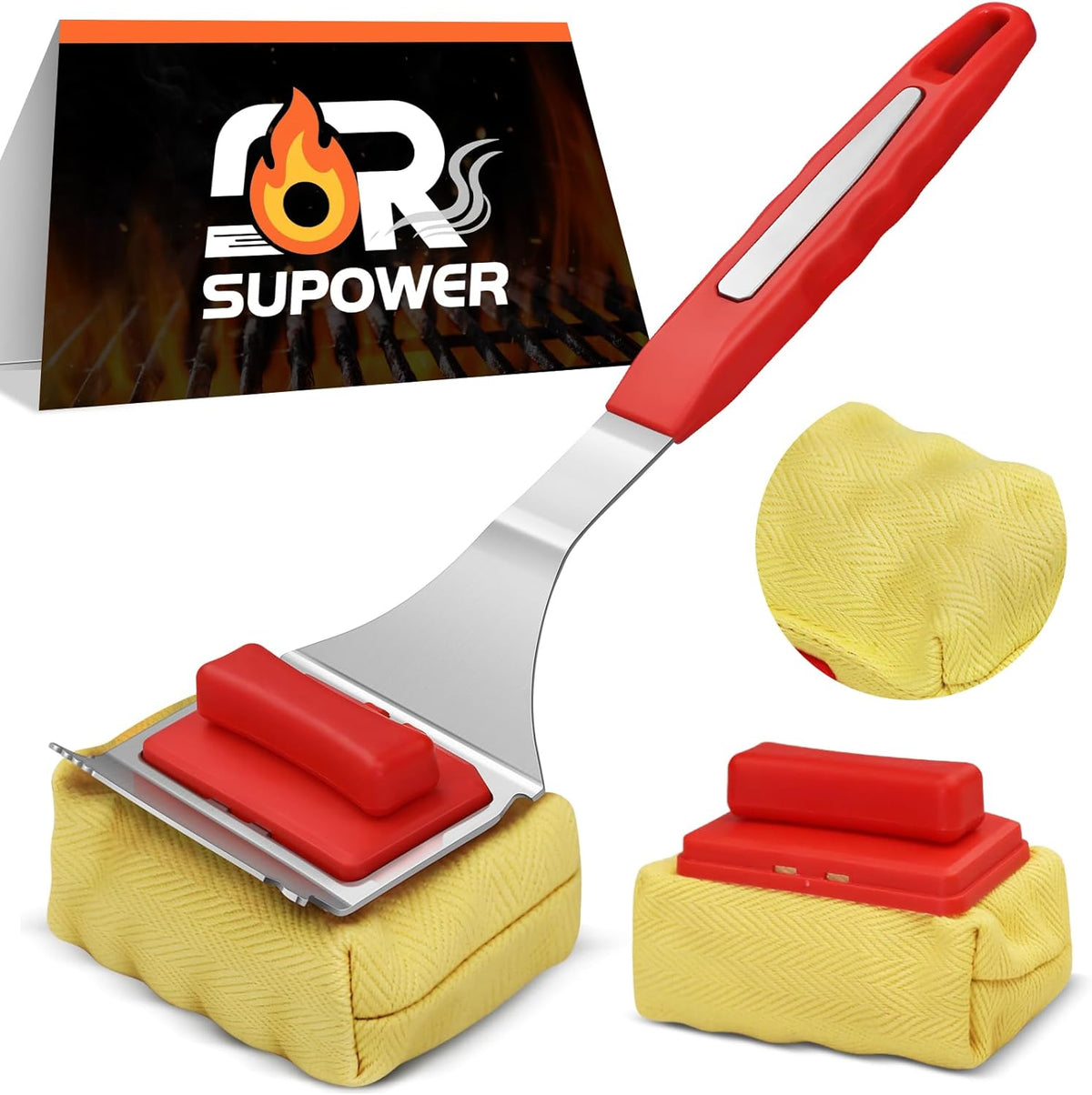 Grill Brush Bristle Free - Cleaning with Steam Technology, Replaceable Brush Heads & Scraper Tool for Stainless-Steel Grates Grill Brush with Stainless Steel Spatula and Two Cleaning Brush Heads