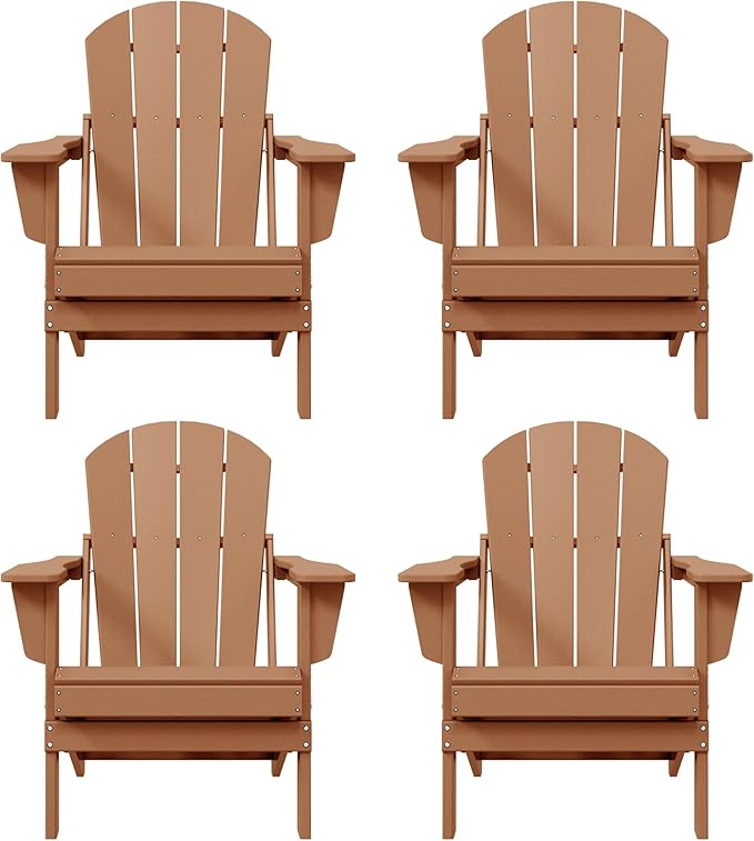 Westin Outdoors Laguna WO Home Furniture Adirondack Chair 4 PC Set Classic Outdoor Patio Folding Chair for Bon Fire Pit Lawn Backyard Beach Plastic Weather-Resistant (Teak)