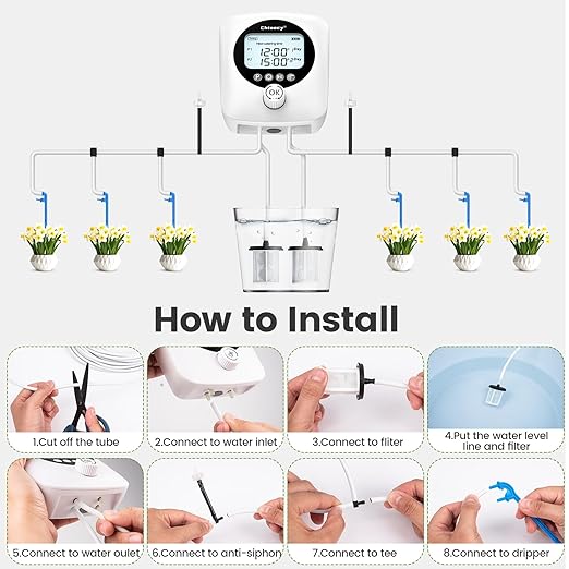 98FT Automatic Plant Waterer Indoor - Chtoocy Dual Pumps Independent Automatic Watering System for 30 Potted Plants, Drip Irrigation System Vacation Plant Watering Device with Programmable Water Timer