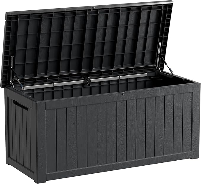Heavy-Duty 270 Gallon Waterproof Deck Storage Box, Outdoor Storage for Garden & Patio, Lockable Resin Storage Chest for Pool Accessories, UV-Resistant, Onyx Black