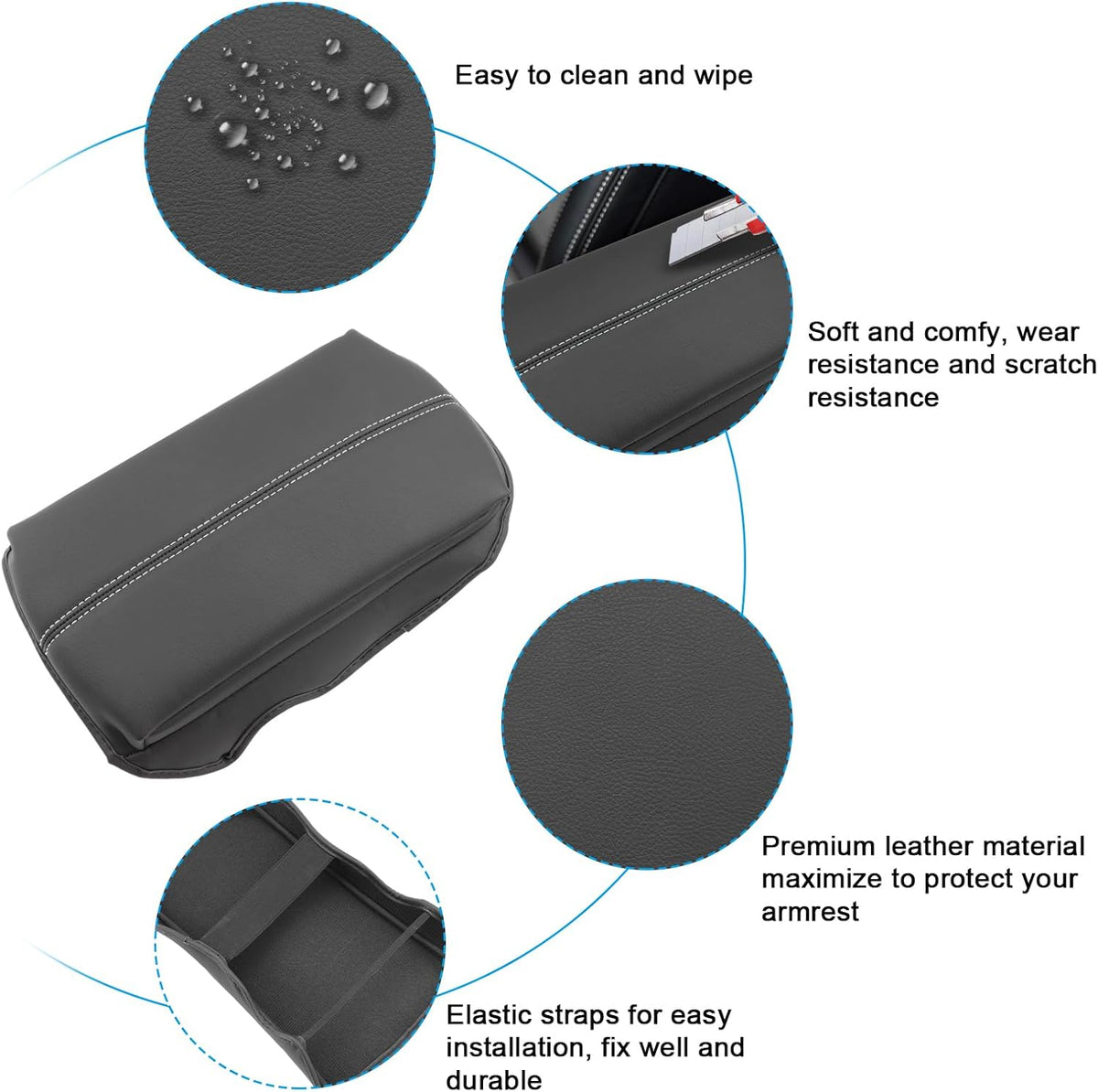 SXCY for 2024 2025 Mustang Armrest Cover (Thickened) for Mustang 2025 Accessories 2024 2025 Mustang Center Console Cover 2025 Mustang Middle Console Cover (Grey Stitched)