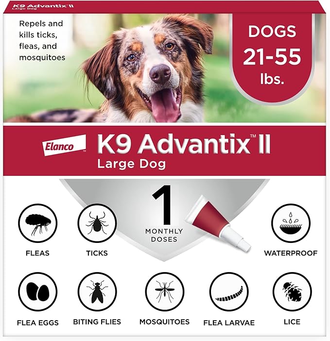 K9 Advantix II Large Dog Vet-Recommended Flea, Tick & Mosquito Treatment & Prevention | Dogs 21-55 lbs. | 1-Mo Supply