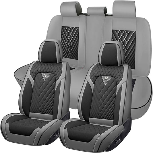 Truck Seat Covers for Ford Bronco 2021-2026, Waterproof Premium Leather Full Coverage Car Seat Cover, Muscle Sport Style Auto Interior Seat Cover Sets (Full Set/Gray Black)