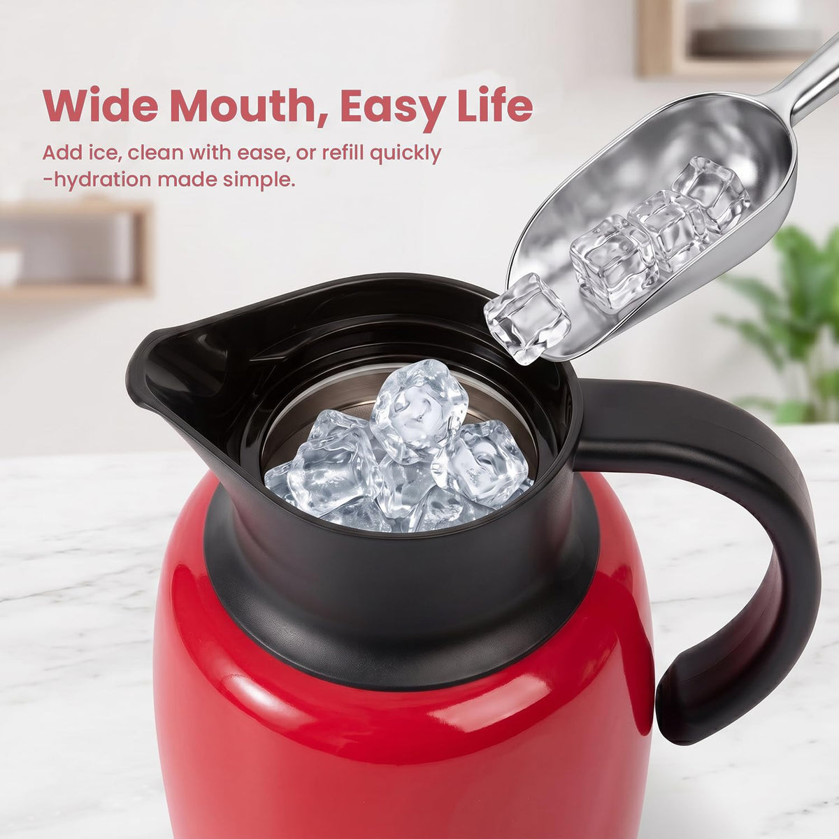 TYESO Vacuum Insulated pot, Portable Stainless Steel Tea/Coffee Pot with Strainer, Storage, for Tabletop Use, with Strainer (RED, 34 oz)