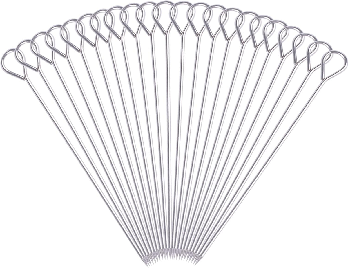 BBQ Skewers - Reusable Stainless Steel 8 Inch Skewers for Grilling Kebob Meat, Chicken, Vegetable Appetiser - Pack of 30