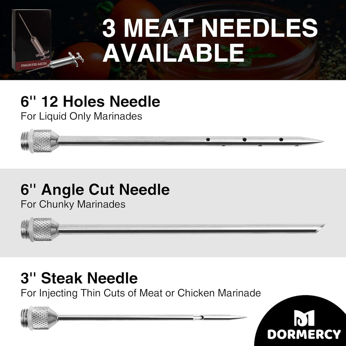 Meat Injector Syringe Kit, Flavor Injector with 3 Marinade Needles, Stainless Steel Kitchen Food Injection Syringe for Turkey Cooking