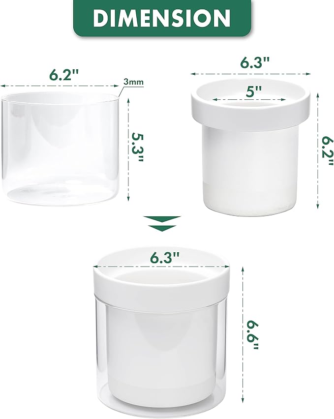 Phoenix Vine 6 Inch Self Watering Planter, White Terracotta Clay Pot with Glass Reservoir for Indoor Plants, Herbs, Flowers, Set of 1, 52-B-F-1