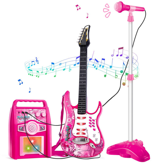 deAO Kids Electric Musical Guitar Toy Set with Mic & Amp,Lights & Sounds