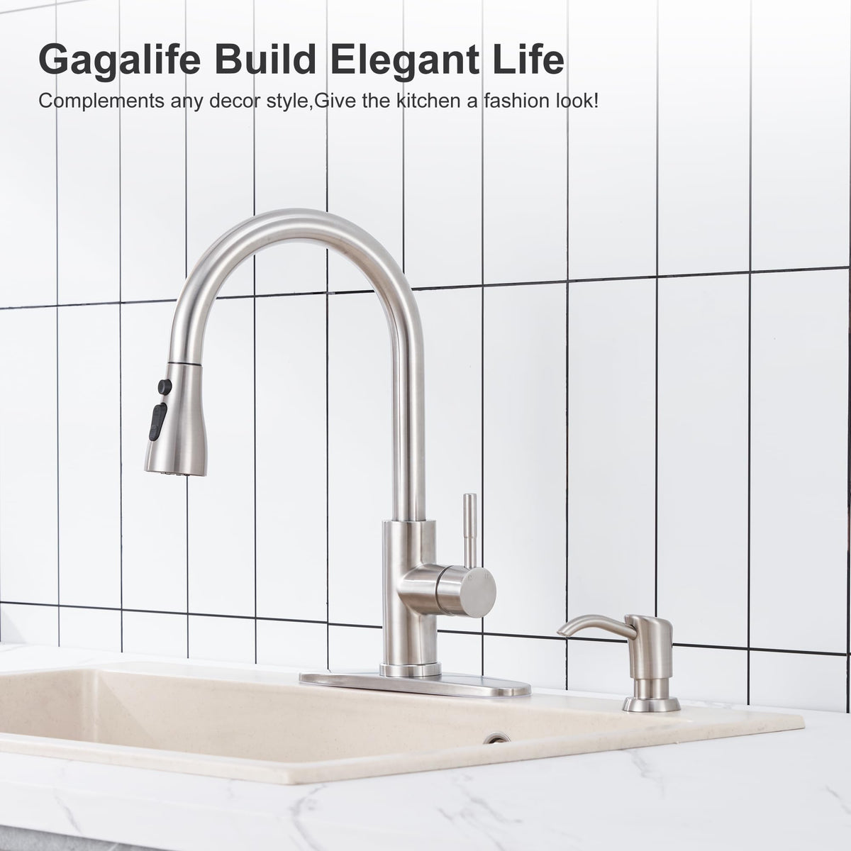GAGALIFE Built in Counter Soap Dispenser (Brushed Nickel) for Kitchen Sink