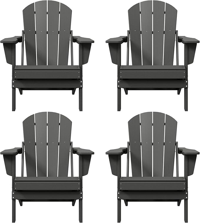 Westin Outdoors Laguna WO Home Furniture Adirondack Chair 4 PC Set Classic Outdoor Patio Folding Chair for Bon Fire Pit Lawn Backyard Beach Plastic Weather-Resistant (Gray)