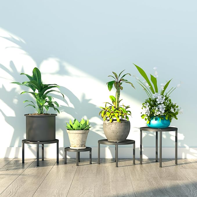 Zhongma Set of 4 Metal Plant Stand for Heavy Potted Plant for Home Indoor and Outdoor, 220 LBS Capacity & Heavy Duty Construction, Sturdy Plant Riser without Installation Required