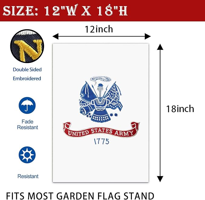 US Embroidered Army Garden Flag Double Sided 12x18 inch American Army Yard Lawn Garden Flags Banner Heavy Duty Vivid Color Waterproof