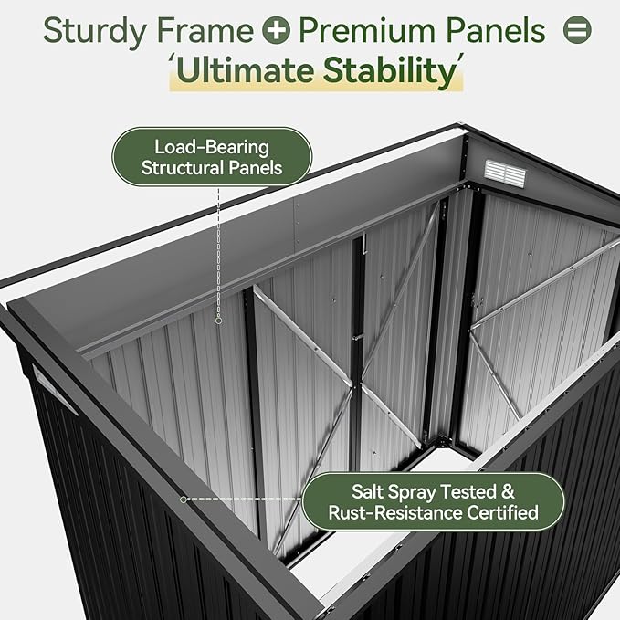 Aoxun 7' x 4' Shed 140 CU.FT Outdoor Waterproof Storage Shed with Triple Lockable Door Garden Metal Tool Shed for Outside
