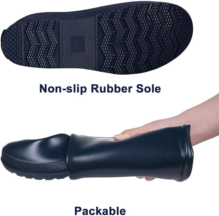 Asgard Packable Tall Rain Boots for Women Waterproof Rubber Garden Boots Ultra Lightweight Flat Mud Boots- NOT FOR WIDE CALF
