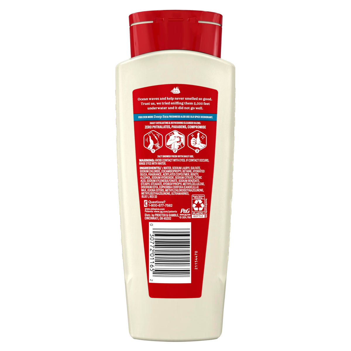 Old Spice Cleansing Body Wash for Men, 24/7 Shower Fresh with Lasting Scent, Exfoliate & Cleanse, Gentle on Skin, Vitamin B3, Deep Sea with Ocean Waves + Kelp Scent, 18 oz (Pack of 4)