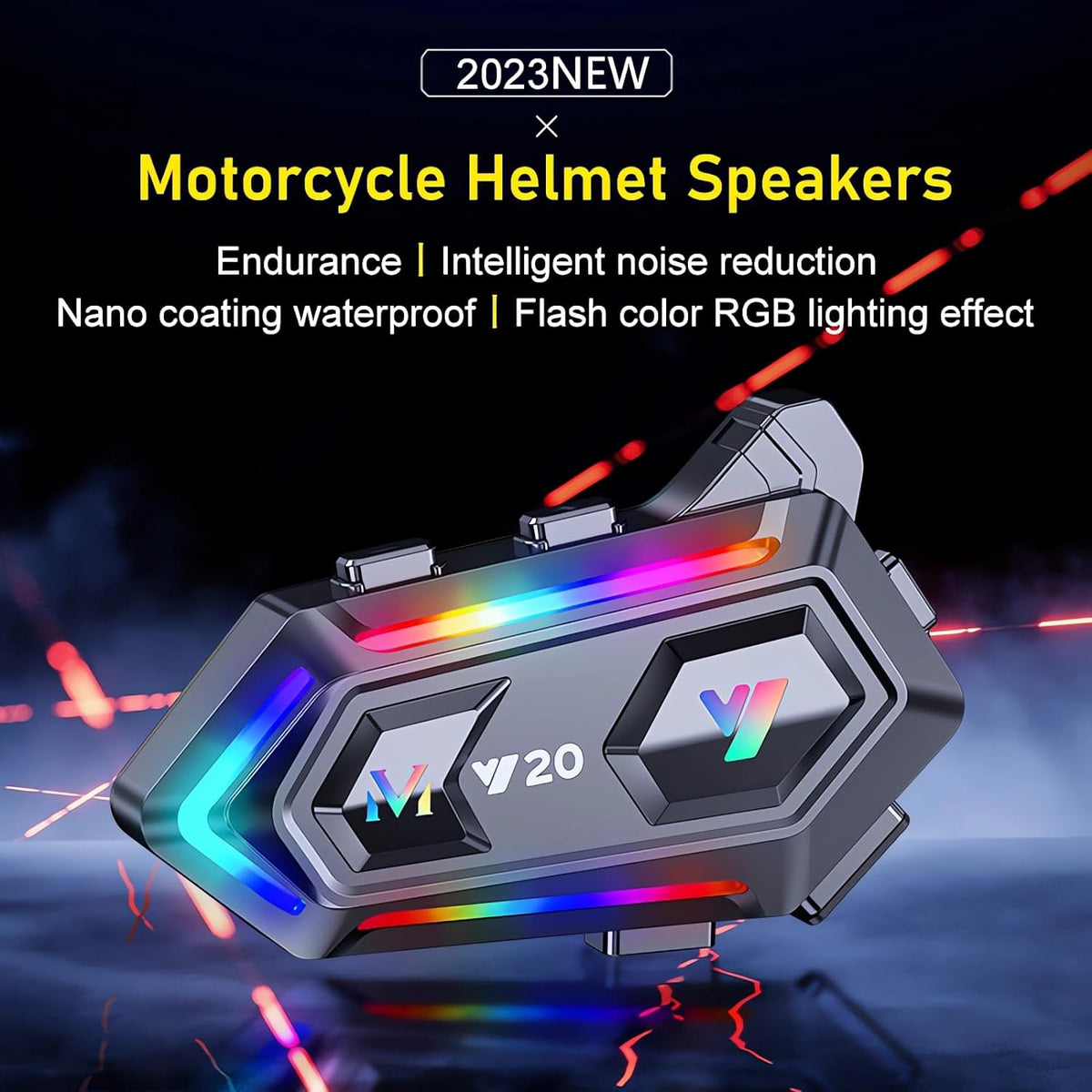 FEYA Motorcycle Helmet Speakers with 16-Types RGB Dazzling Lights High Battery Life Motorcycle Headphones Dual Noise Reduction/Automatic Answer/Call Music Control/Wake up Siri/IPX6