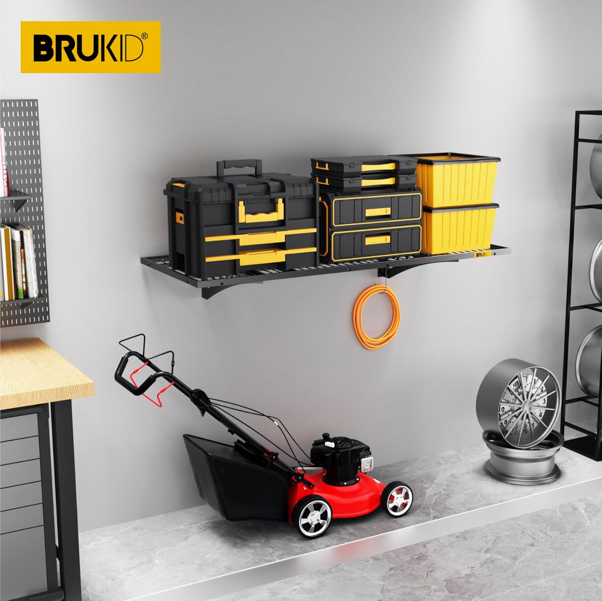 1.64x4ft Adjustable Rail Wall Garage Storage Shelf, for Tool Room, Storage Room, Store Supermarket Wall Storage Shelving Rack (1 Pack-Black)