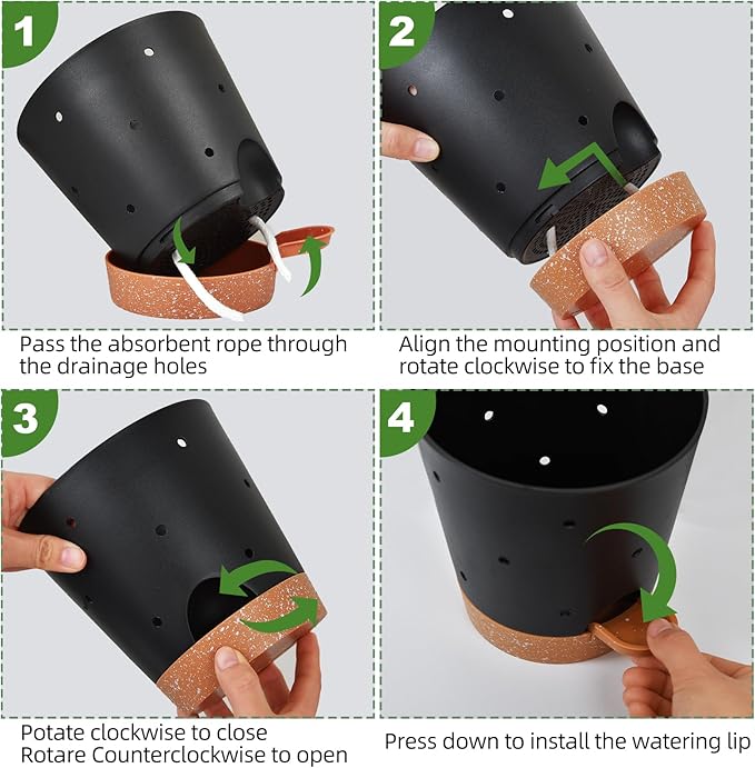 Orchid Pots with Holes, 6 Inch Self Watering Orchid Pot 2 Pack Plastic Plant Pots for Orchid, Flower (Black+Brown)