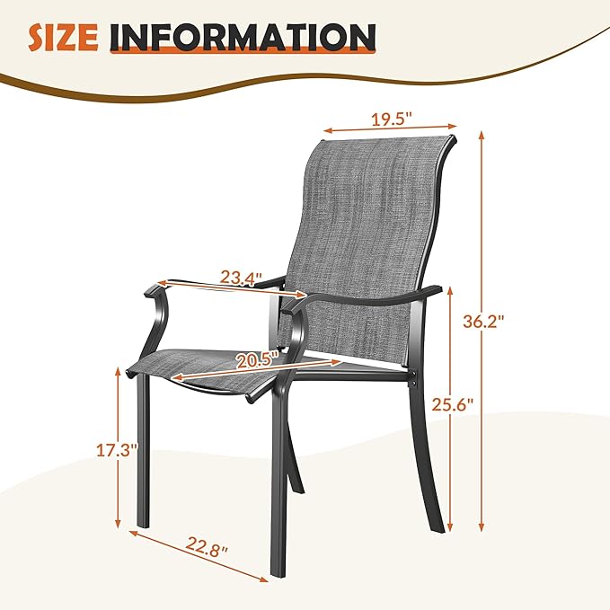 UDPATIO Outdoor Dining Chairs Set of 4, High Back Wide Seat Patio Furniture Chairs with All Weather Breathable Textilene, for Lawn Garden Backyard, Dark Grey