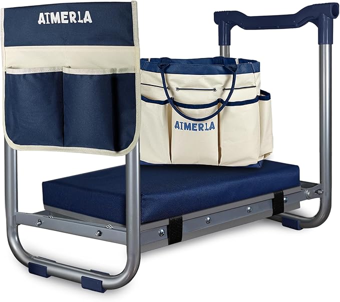 K5 Foldable Garden Kneeler Seat Heavy Duty (Detachable Cloud Kneeler Pad) Garden Stool - 2 Large Capacity Garden Tool Bags with Pockets - Portable Garden Bench for Indoor and Outdoor