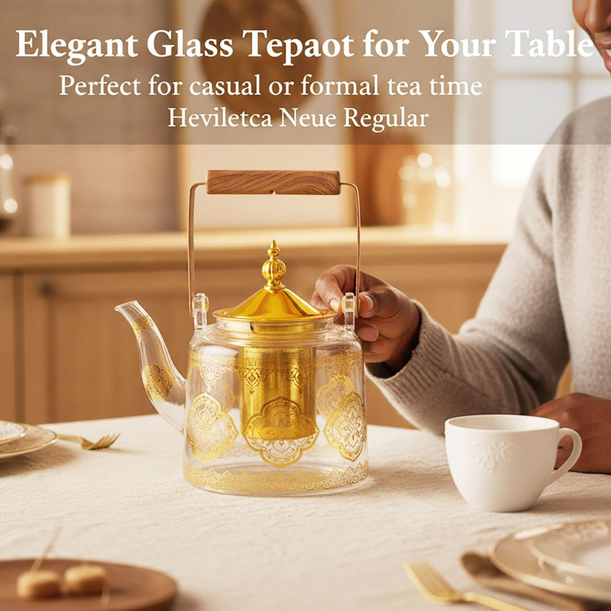 dingdaer Glass Teapot Stovetop 36 OZ/1100ml, Borosilicate Clear Tea Kettle, Tea pot with Removable Stainless Steel Infuser, Flower teaTea Leaf Teapot Maker Tea Brewer for Camping, Travel, Square