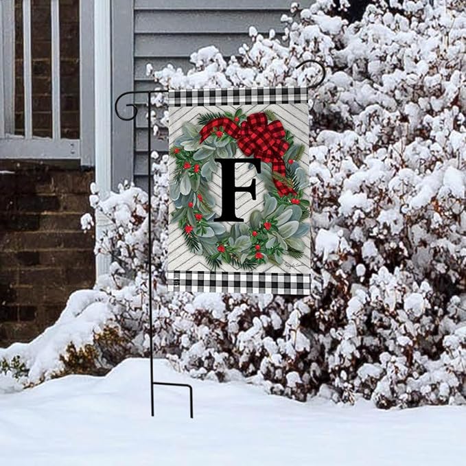 Briarwood Lane Winter Wreath Monogram Letter F Garden Flag