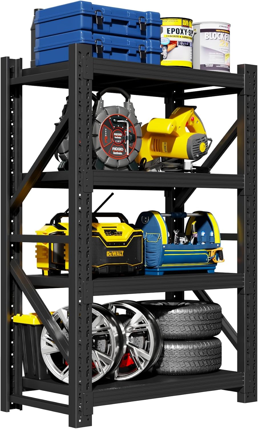 Garage Shelving Unit, 4 Tier Heavy Duty Racks, Easy Assembly, Metal Racks with Adjustable Shelves, 3000 LBS Load Capacity,for Warehouse,Basement (Black, 19.7" D x 41.3" W x 78.7" H)