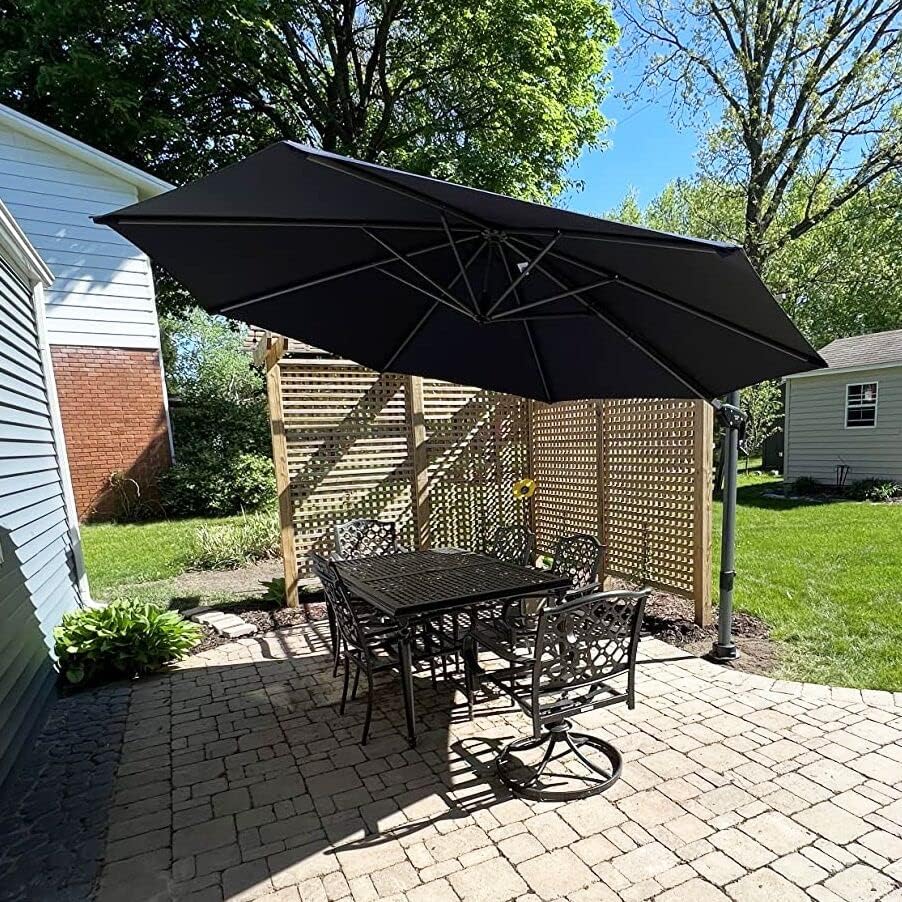 PURPLE LEAF 11 Feet Patio Umbrella Outdoor Cantilever Round Umbrella Aluminum Offset Umbrella with 360-degree Rotation for Garden Deck Pool Patio, Grey