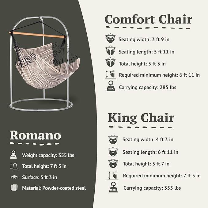 LA SIESTA - XL King Habana Cotton Hammock & Romano Steel Stand - Indoor Outdoor Hanging Chair Swing for Bedroom Porch Balcony - Boho Zebra