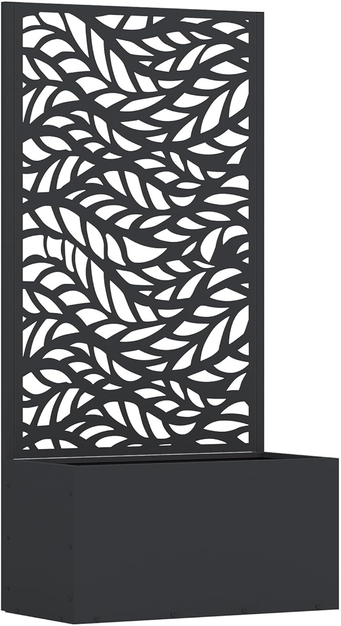 Casaphoria Metal Raised Garden Bed with Trellis and Wheels, 47"x24"x12" Planter Box for Climbing Plants, Vegetables & Vines, Features Drainage Holes and Privacy Screen (Black-Spring)