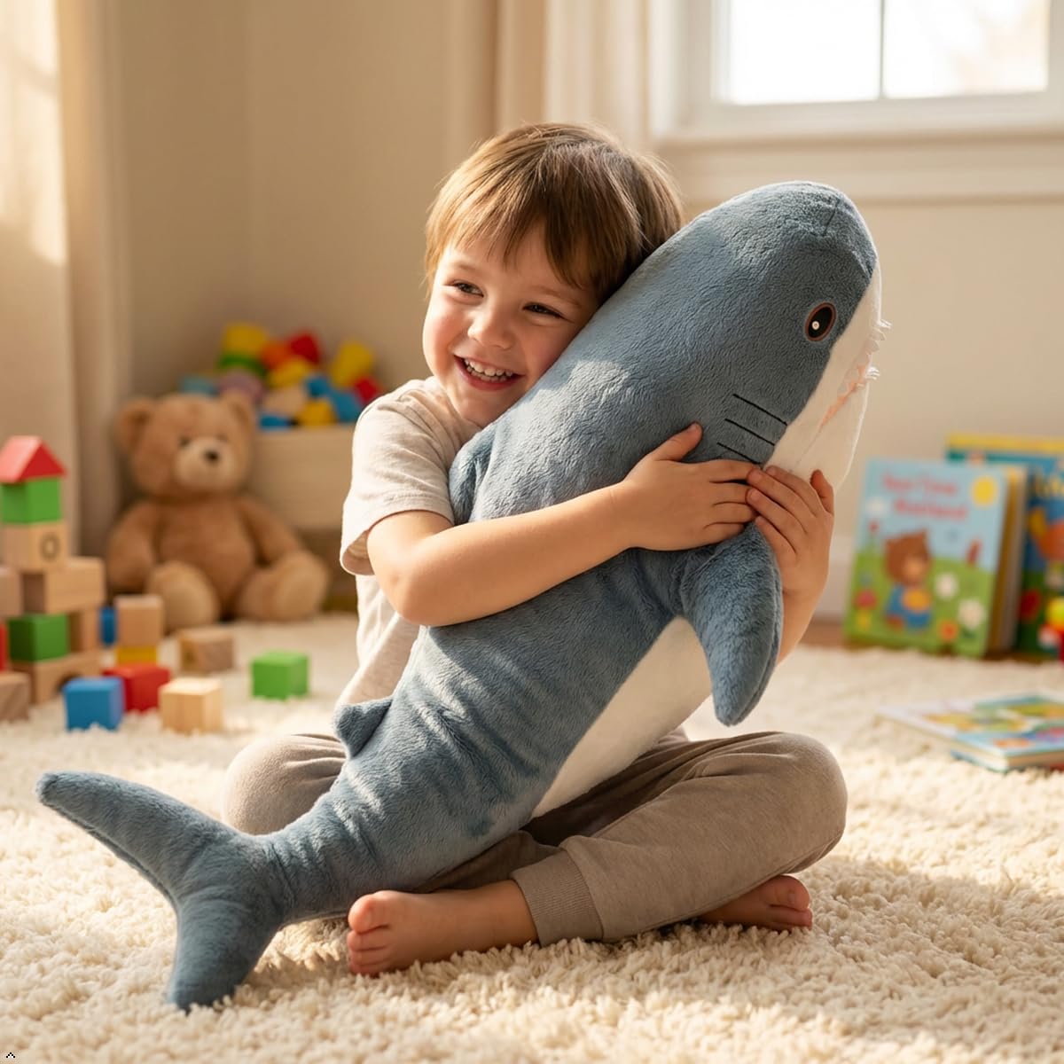 DongAi 31.4" Blue Giant Shark Plush Pillow, Super Soft Toy