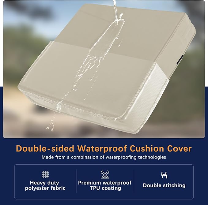 Favoyard Outdoor Seat Cushion Set 22 x 24 Inch Waterproof & Fade Resistant Patio Furniture Cushions with Removable Cover Deep Seat & Back Cushion with Handle and Adjustable Straps for Chair Sofa Couch